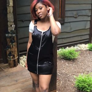 black overall dress